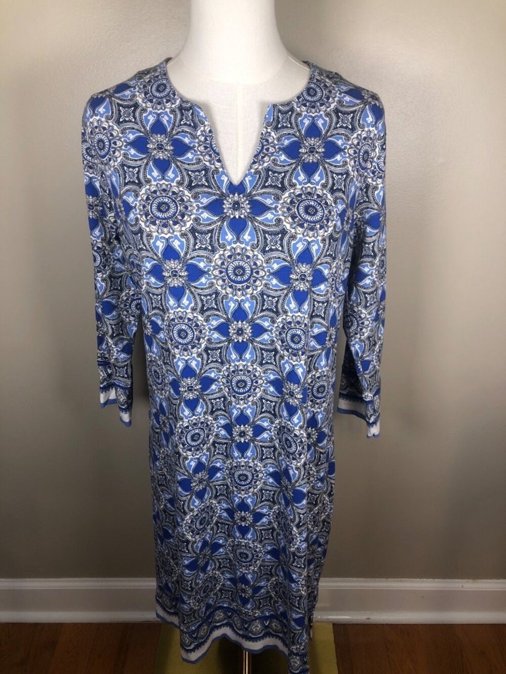 Coolibar Blue Medallion Oceanside Tunic Dress UPF 50+ Sun Protection Sz S